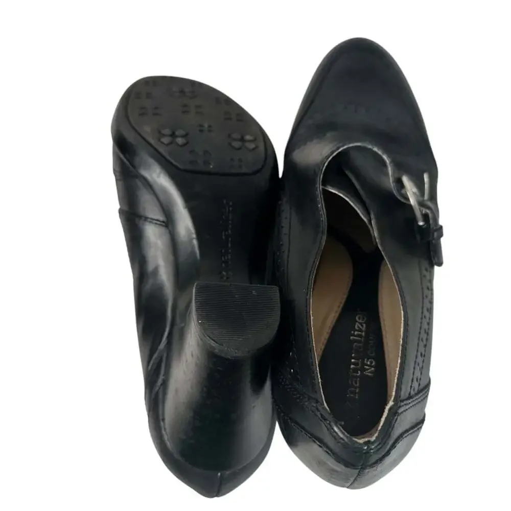 Naturalizer Malia Black Leather Wedge Shoe A1310L Women Size 8W Grandmacore Work
